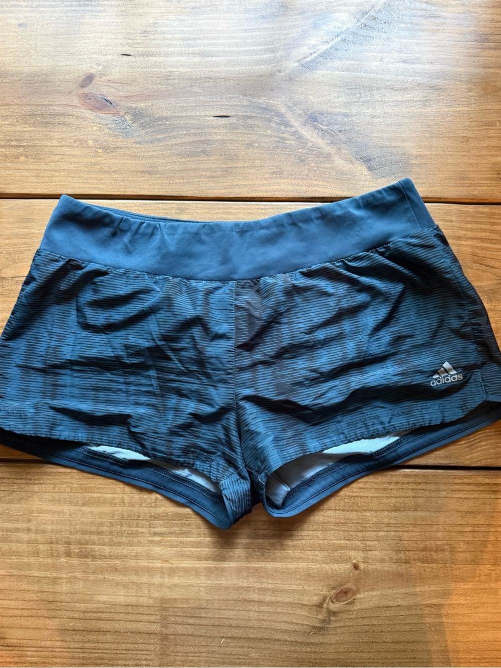 adidas Women's Navy Blue Striped Athletic Running Shorts